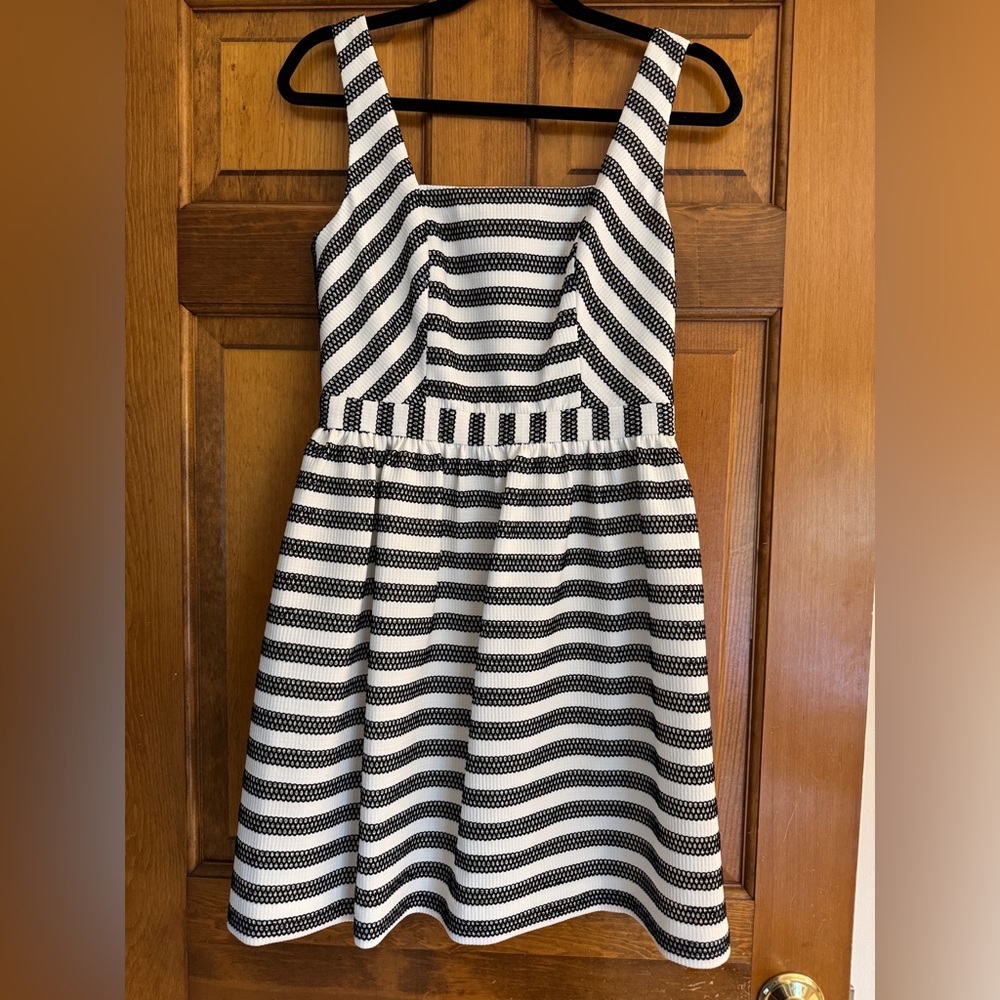Trina Turk Black and White Sleeveless Square Neck Sundress